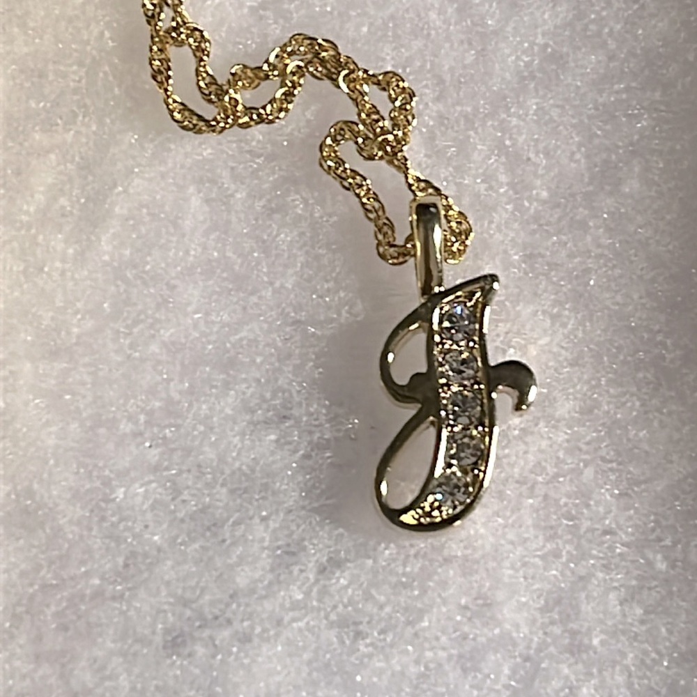 Letter J with rhinestones 18” gold plated necklace.